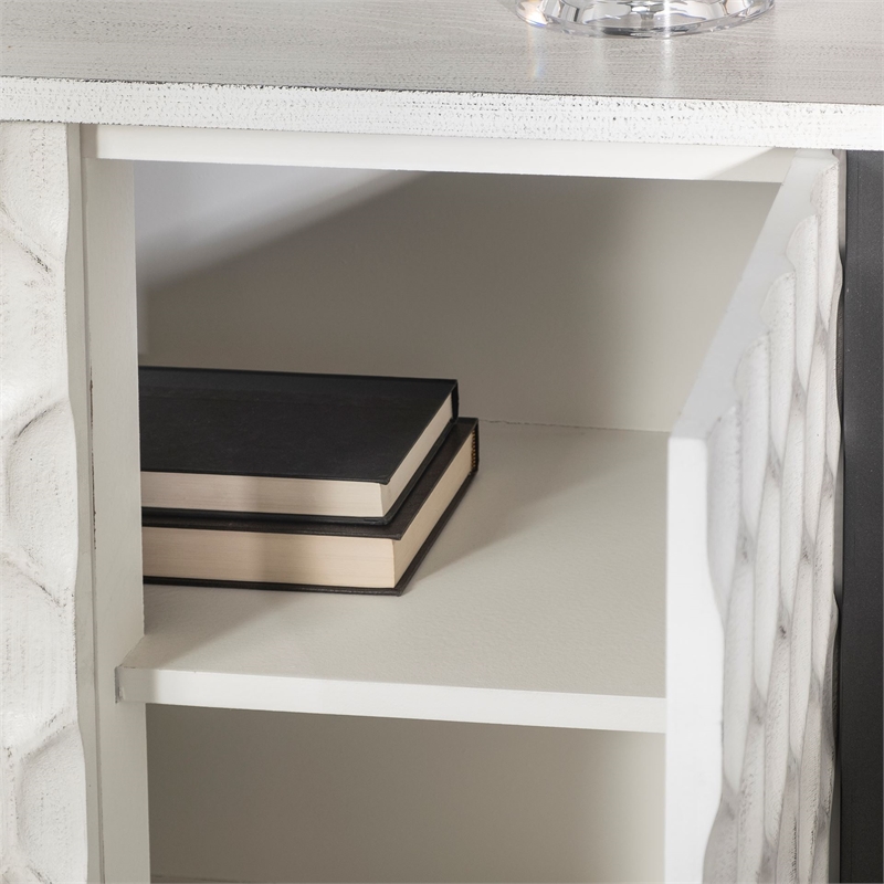 Maklaine Wood & Iron 3 Door Cabinet in White