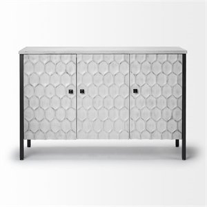 Maklaine Wood & Iron 3 Door Cabinet in White