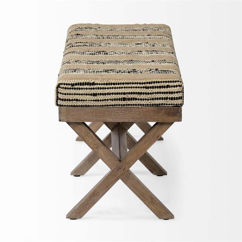 Maklaine Upholstered Stripe Accent Bench in Brown