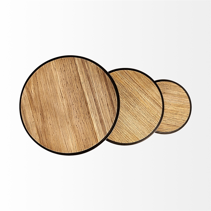 Maklaine Round Top Wood & Iron Nesting Tables in Brown (Set of 3)