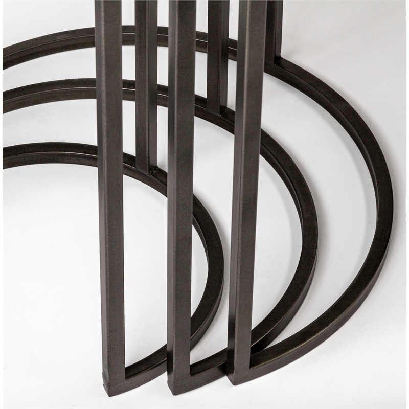Maklaine Round Top Wood & Iron Nesting Tables in Brown (Set of 3)