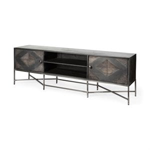 Maklaine Solid Wood 81&quot TV Media Console in Dark Brown