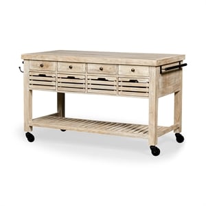 Maklaine Rolling Kitchen Island in Light Brown and Black