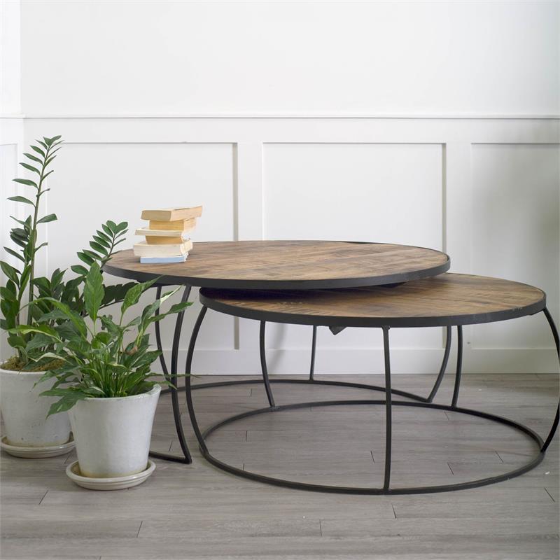 Maklaine Wood Nesting Coffee Tables in Brown (Set of 2)