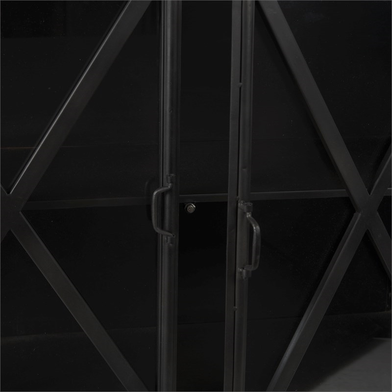 Maklaine Polished Metal Black Sideboard Rectangular Glass-Lined Doors 79