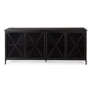 Maklaine Polished Metal Black Sideboard Rectangular Glass-Lined Doors 79&quot Unassembled