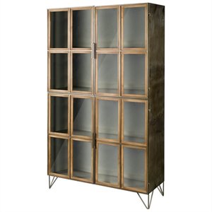 Maklaine Wood and Metal Glass Door Display Cabinet in Brown
