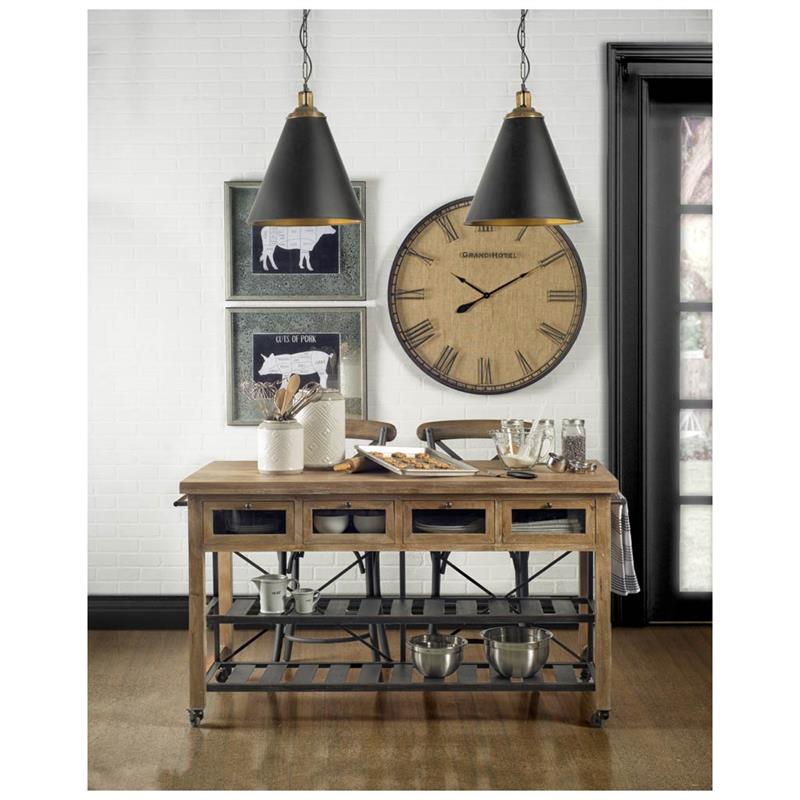 Maklaine Solid Wood Brown Kitchen Island Rectangular Rolling 60
