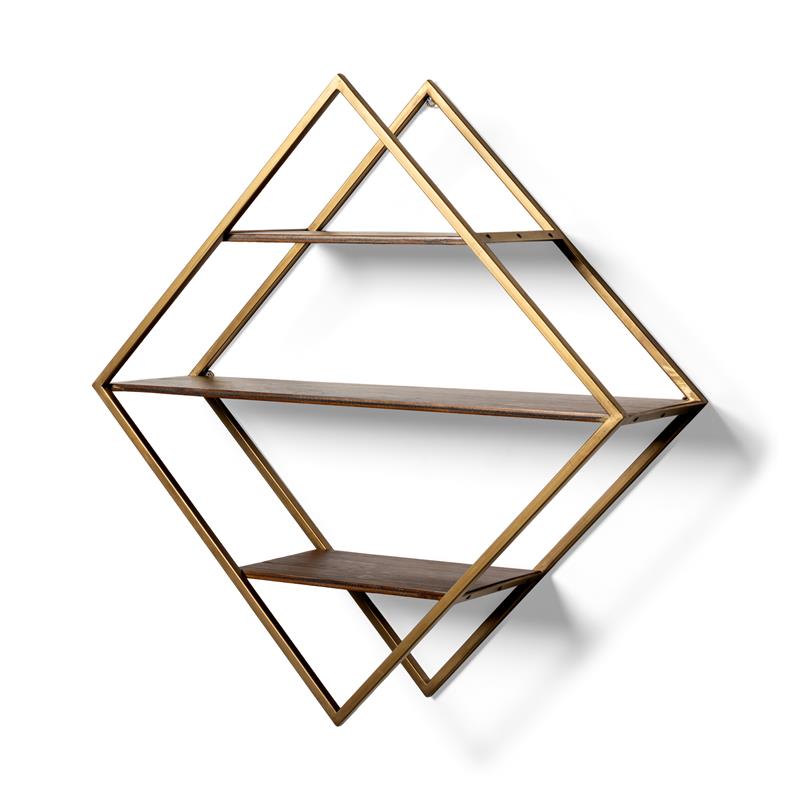 Maklaine Diamond Shape Wall Mounted Metal Frame Wall Shelves in Brown