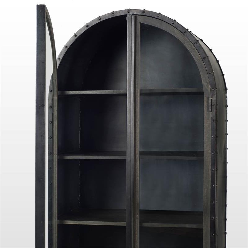 Maklaine Wood & Glass Door Display Cabinet in Brown