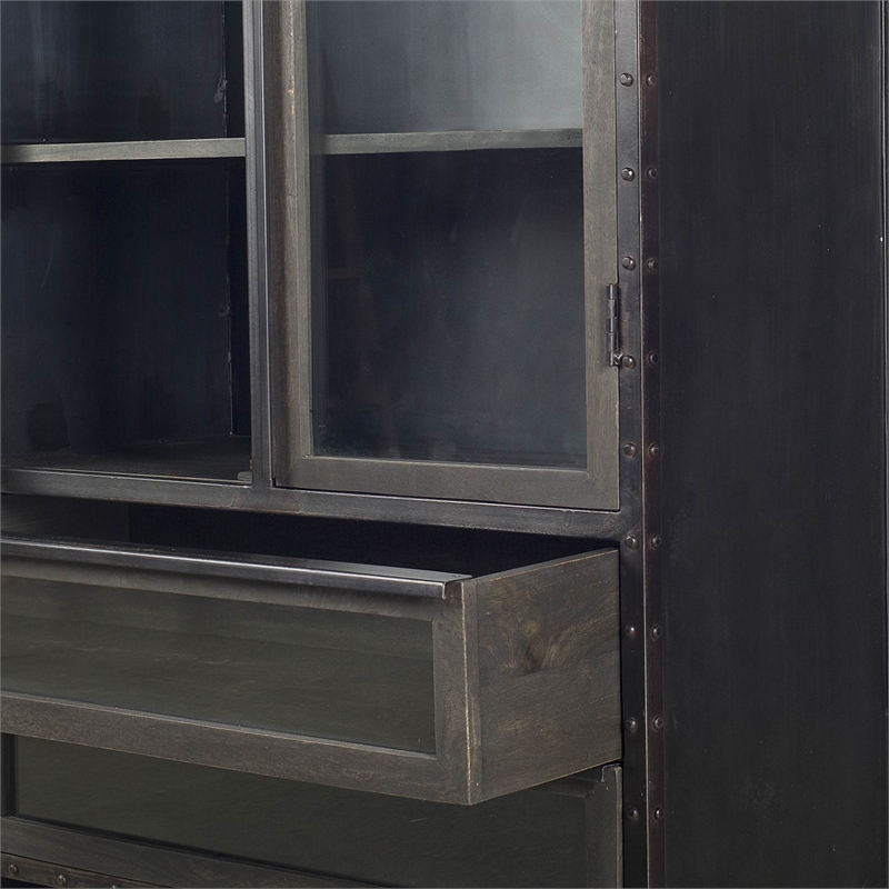 Maklaine Wood & Glass Door Display Cabinet in Brown
