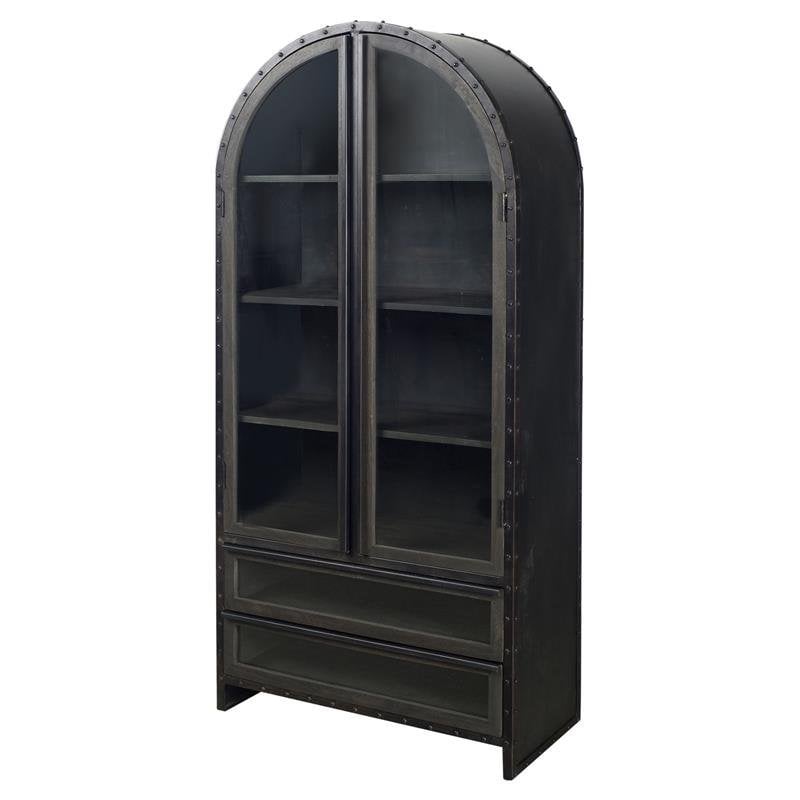 Maklaine Wood & Glass Door Display Cabinet in Brown