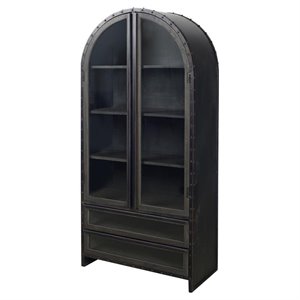 Maklaine Wood & Glass Door Display Cabinet in Brown
