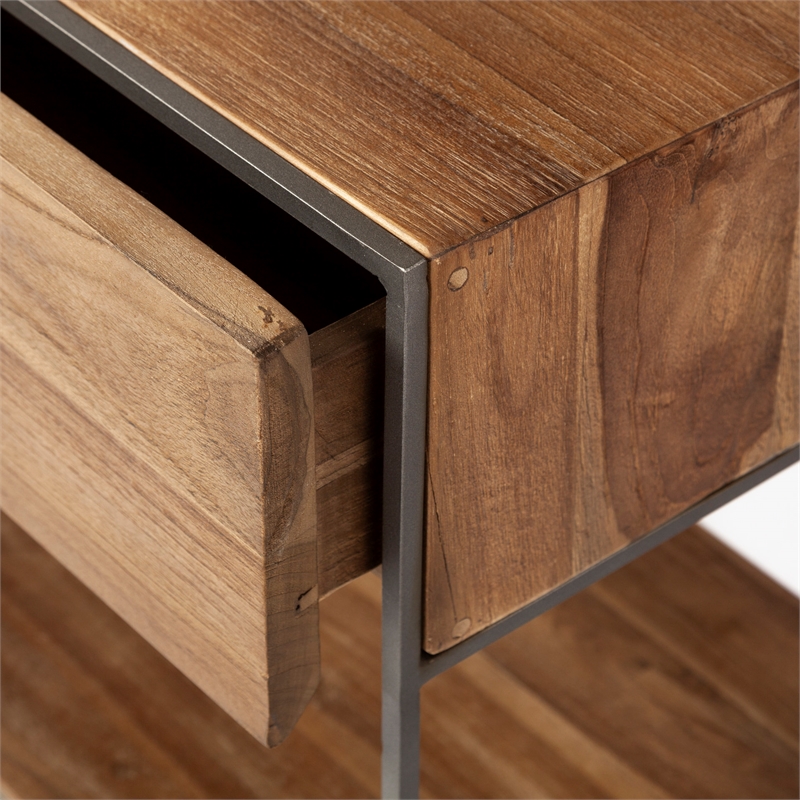 Maklaine Metal Frame 2 Drawer Sideboard in Brown and Silver