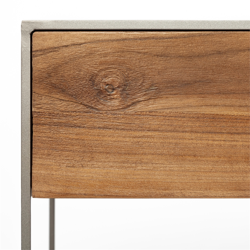 Maklaine Metal Frame 2 Drawer Sideboard in Brown and Silver