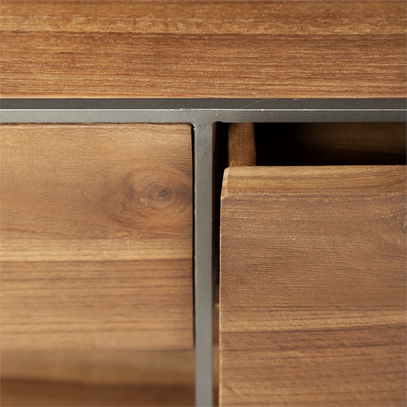 Maklaine Metal Frame 2 Drawer Sideboard in Brown and Silver