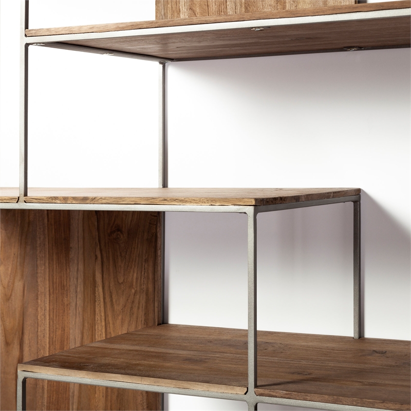 Maklaine Metal Frame 6 Shelf Shelving Unit in Brown and Silver