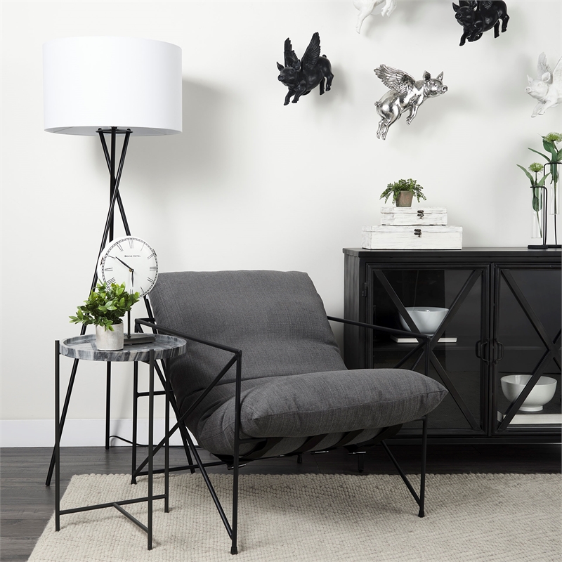 Maklaine Fabric Upholstered Accent Chair in Gray