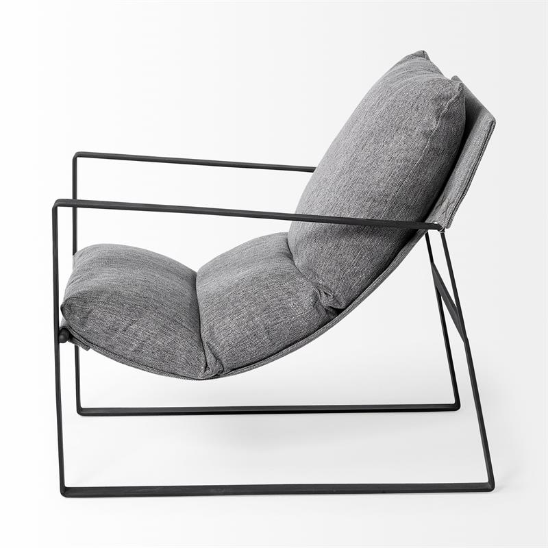 Maklaine Fabric Upholstered and Iron Base Armchair in Gray/Matte Black