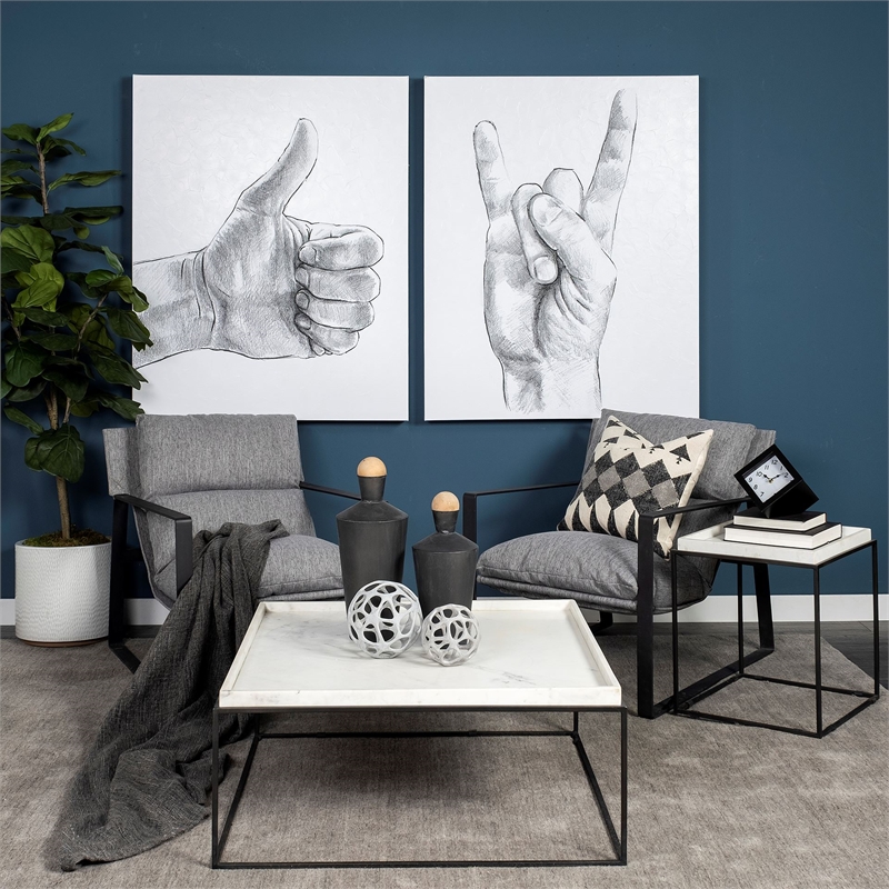 Maklaine Fabric Upholstered and Iron Base Armchair in Gray/Matte Black