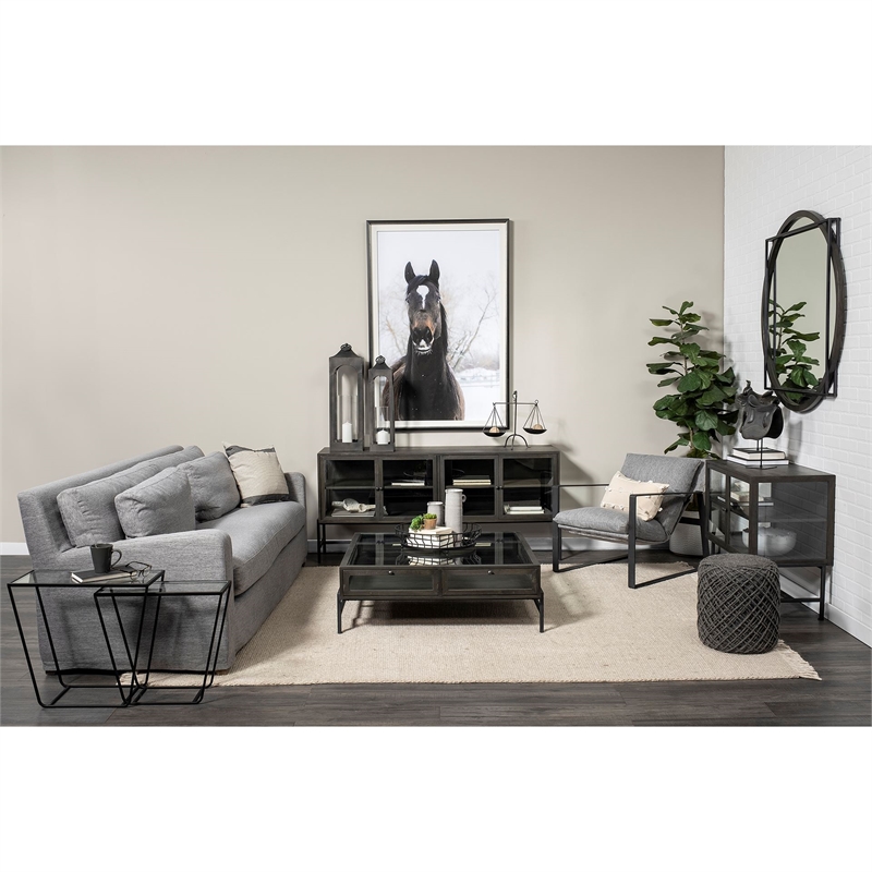 Maklaine Fabric Upholstered and Iron Base Armchair in Gray/Matte Black