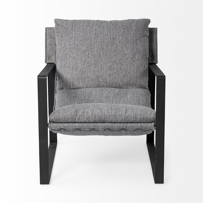 Maklaine Fabric Upholstered and Iron Base Armchair in Gray/Matte Black