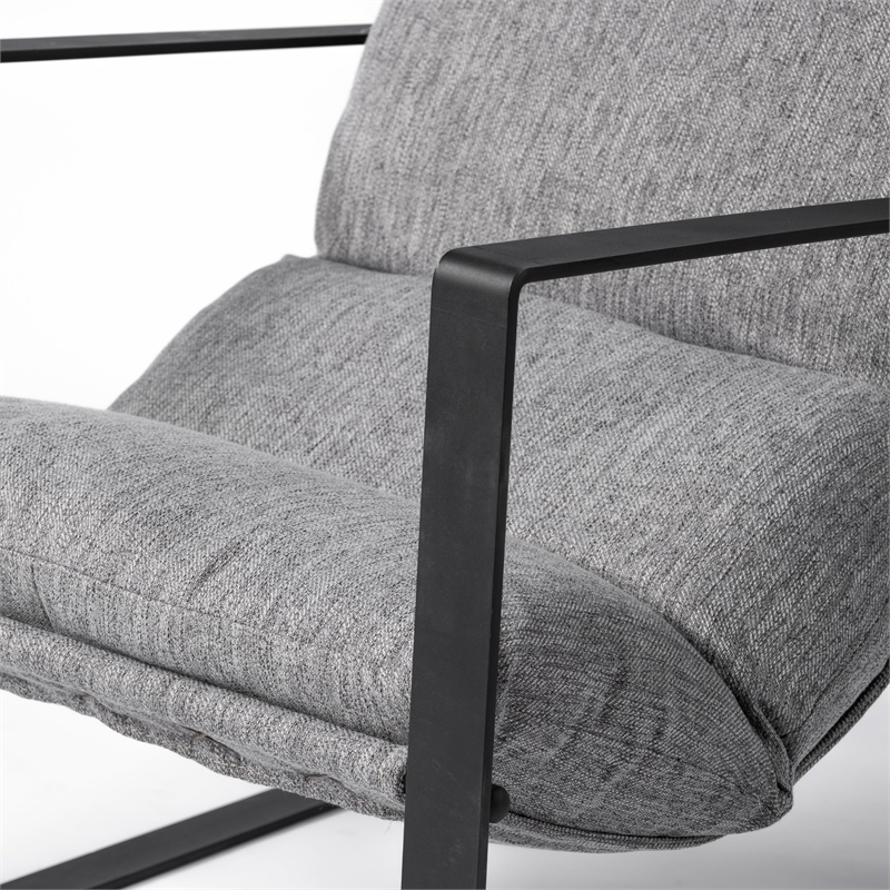Maklaine Fabric Upholstered and Iron Base Armchair in Gray/Matte Black