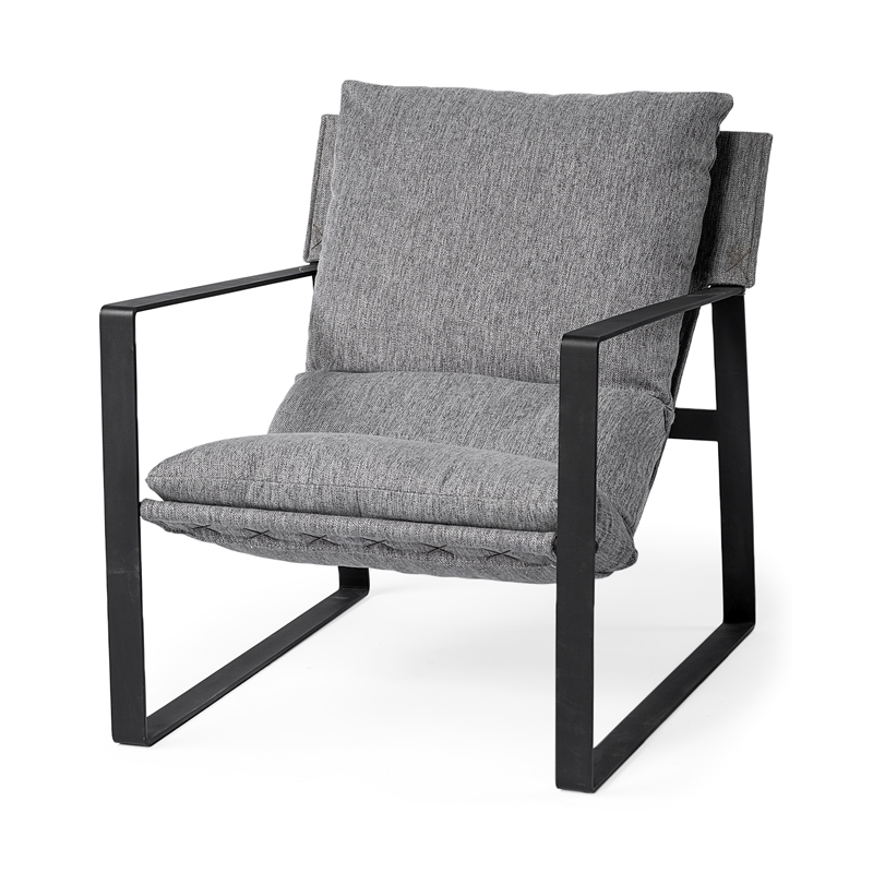 Maklaine Fabric Upholstered and Iron Base Armchair in Gray/Matte Black