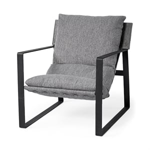 Maklaine Fabric Upholstered and Iron Base Armchair in Gray/Matte Black