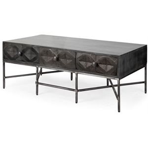 Maklaine Solid Wood Top Iron Metal Coffee Table in Brown