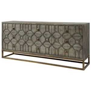 Maklaine Solid Wood with Metal Base Sideboard in Brown and Gold