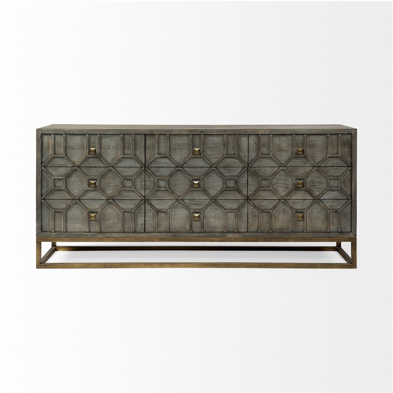 Maklaine Solid Wood with Metal Base Sideboard in Brown and Gold