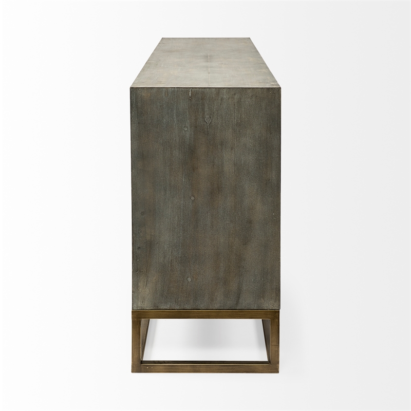 Maklaine Solid Wood with Metal Base Sideboard in Brown and Gold