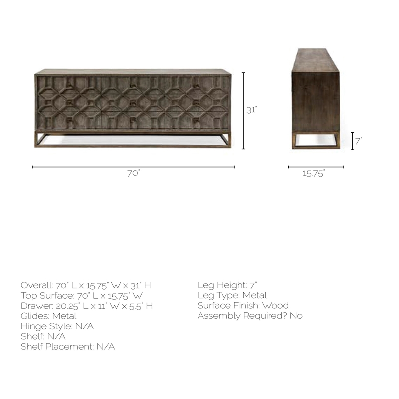Maklaine Solid Wood with Metal Base Sideboard in Brown and Gold