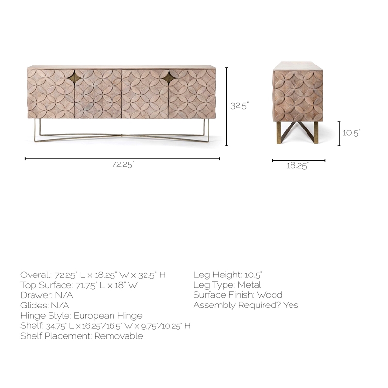 Maklaine 4 Cabinet Door Sideboard in Gold