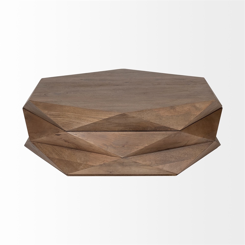 Maklaine Solid Wood Coffee Table in Natural Brown