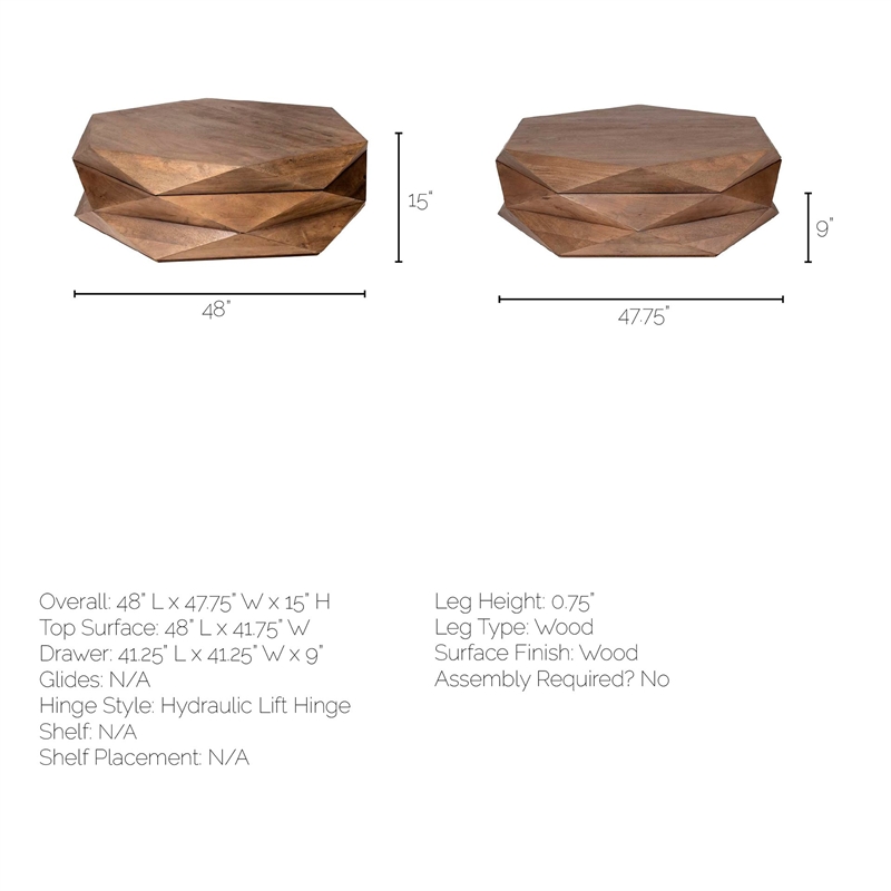 Maklaine Solid Wood Coffee Table in Natural Brown