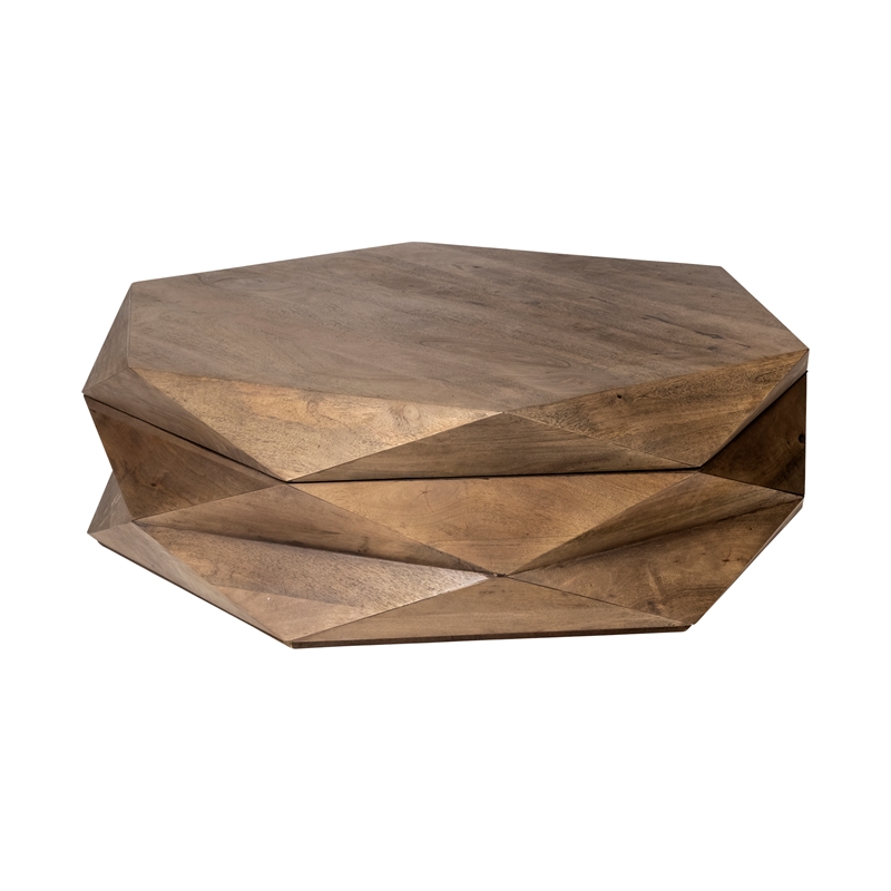 Maklaine Solid Wood Coffee Table in Natural Brown