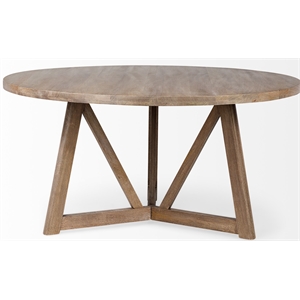 Maklaine 60&quot Round Solid Wood Top & Base Dining Table in Brown