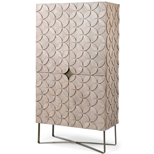 Maklaine 68.1&quotH Wood and Iron Base Curio Cabinet in Light Brown/Gold