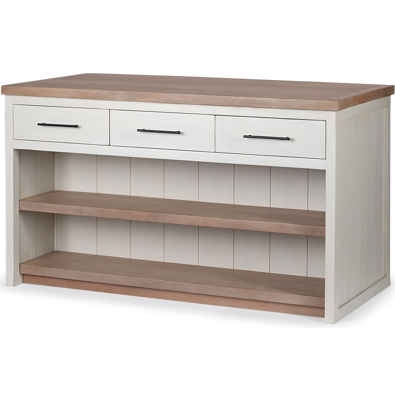 Maklaine Solid Wood Kitchen Island in White and Brown
