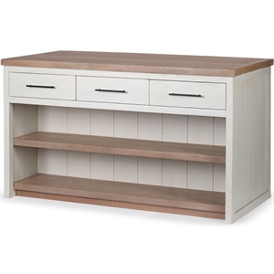 Maklaine Solid Wood Kitchen Island in White and Brown