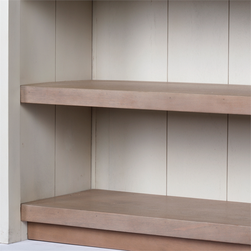 Maklaine Solid Wood Kitchen Island in White and Brown