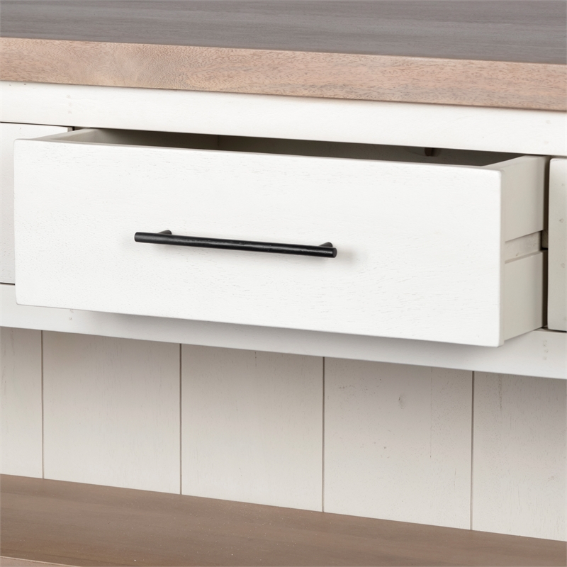 Maklaine Solid Wood Kitchen Island in White and Brown