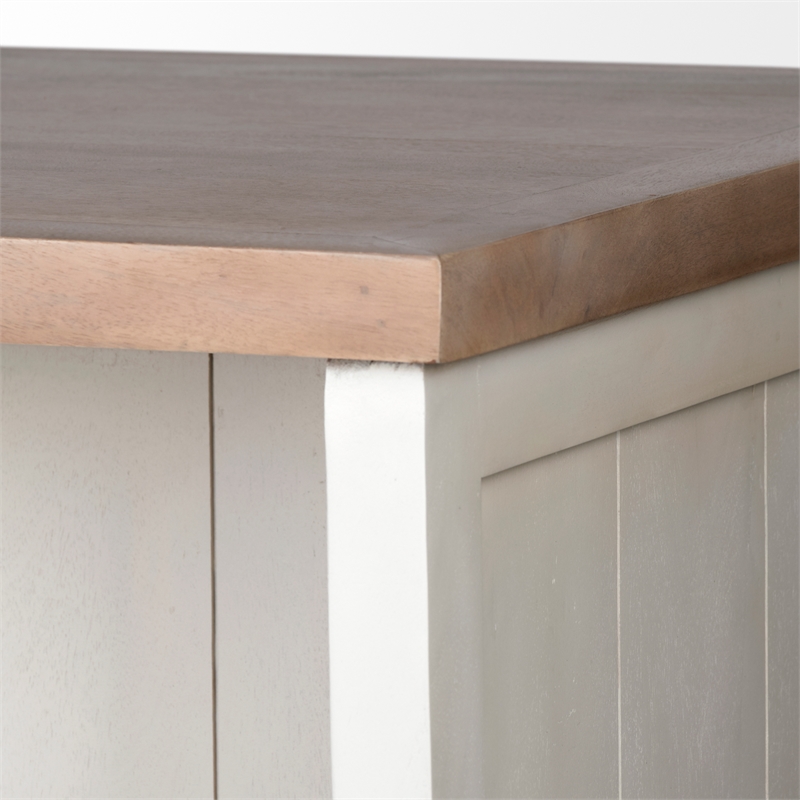 Maklaine Solid Wood Kitchen Island in White and Brown