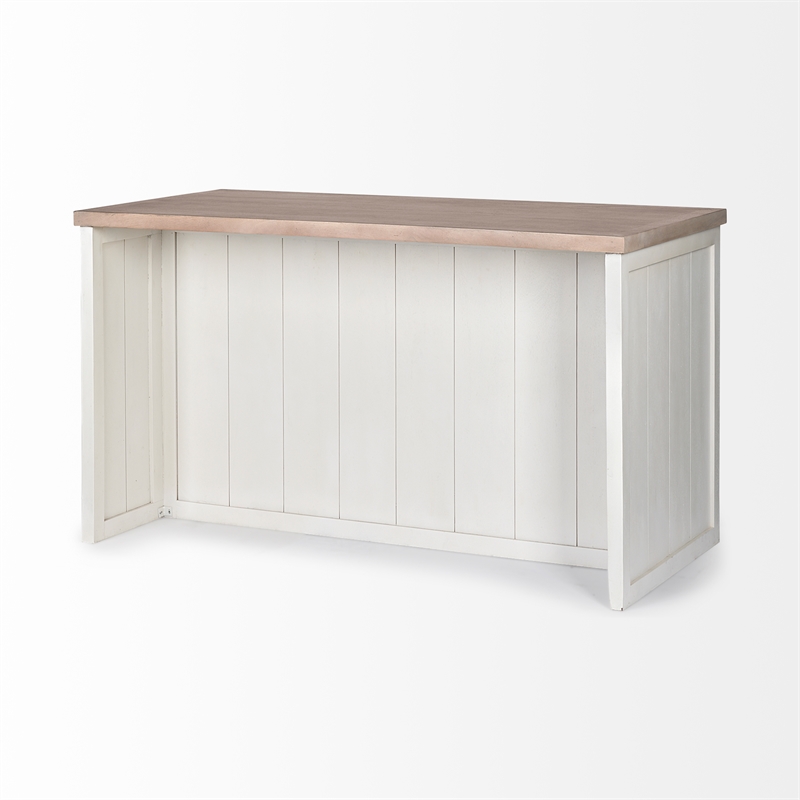 Maklaine Solid Wood Kitchen Island in White and Brown