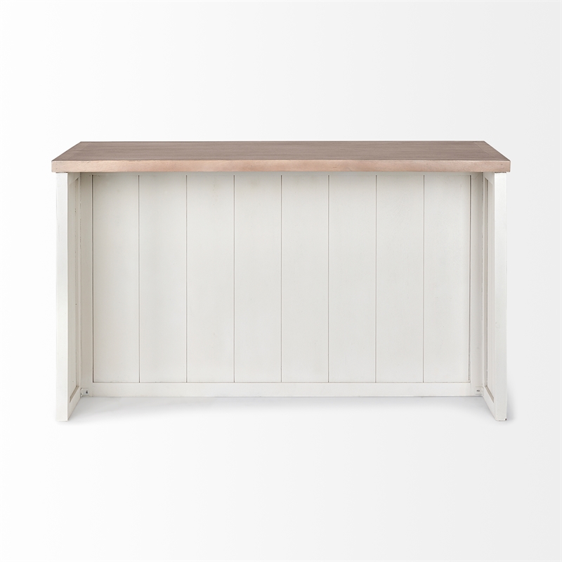 Maklaine Solid Wood Kitchen Island in White and Brown
