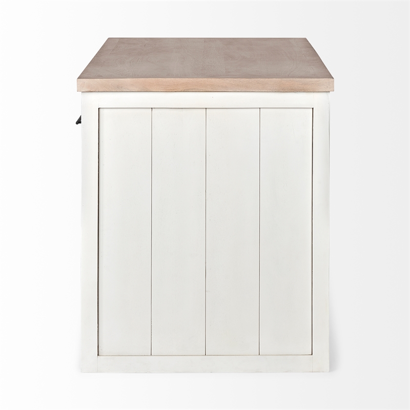 Maklaine Solid Wood Kitchen Island in White and Brown