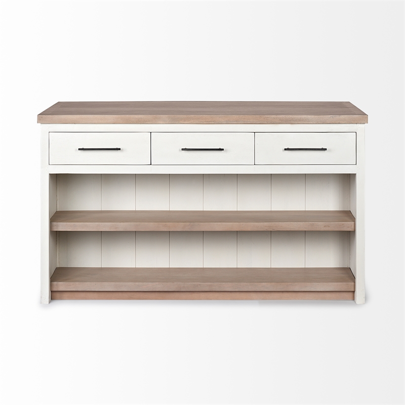 Maklaine Solid Wood Kitchen Island in White and Brown