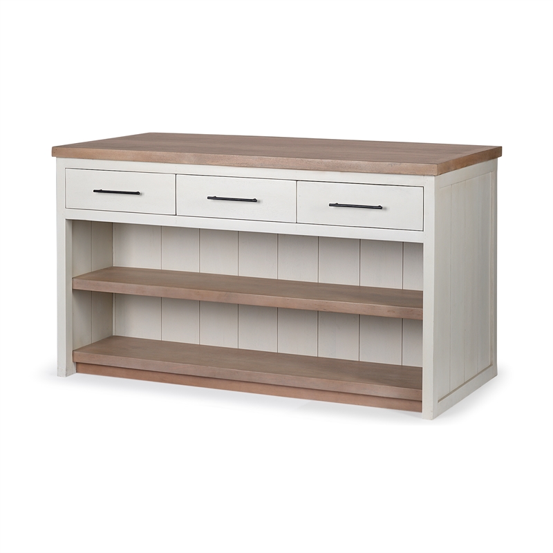 Maklaine Solid Wood Kitchen Island in White and Brown
